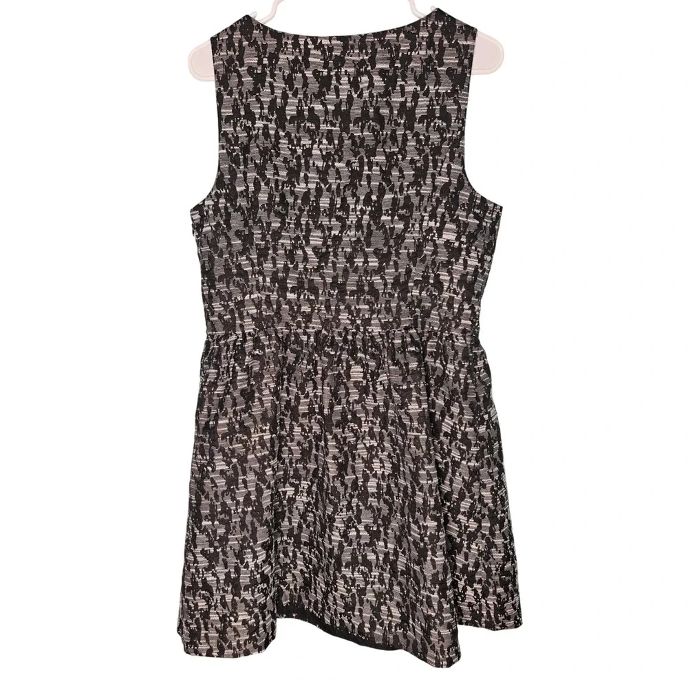 Kensie Black Gray‎ Abstract Brocade Fit Flare Dress Sleeveless Metallic L Party